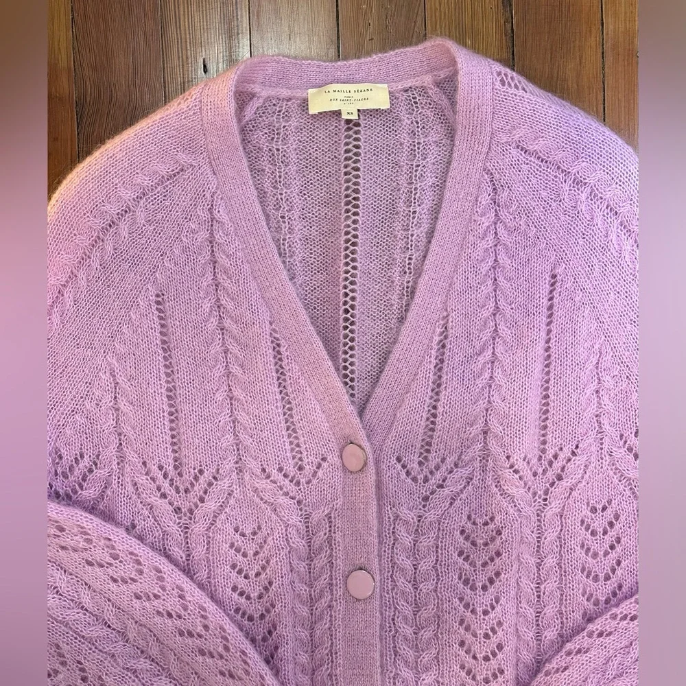 Sezane Lilac Openwork Knit Cardigan - Picture 6 of 9